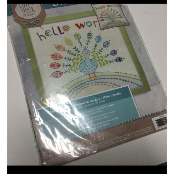 Hello World Peacock Embroidery Kit Dimensions New 10" x 10" Cathy Heck Studio - Picture 6 of 6